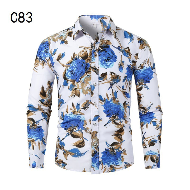 Street Wave Men's Floral Long Sleeve Shirt With Modern Cut Premium Cotton Blend For Formal Or Casual