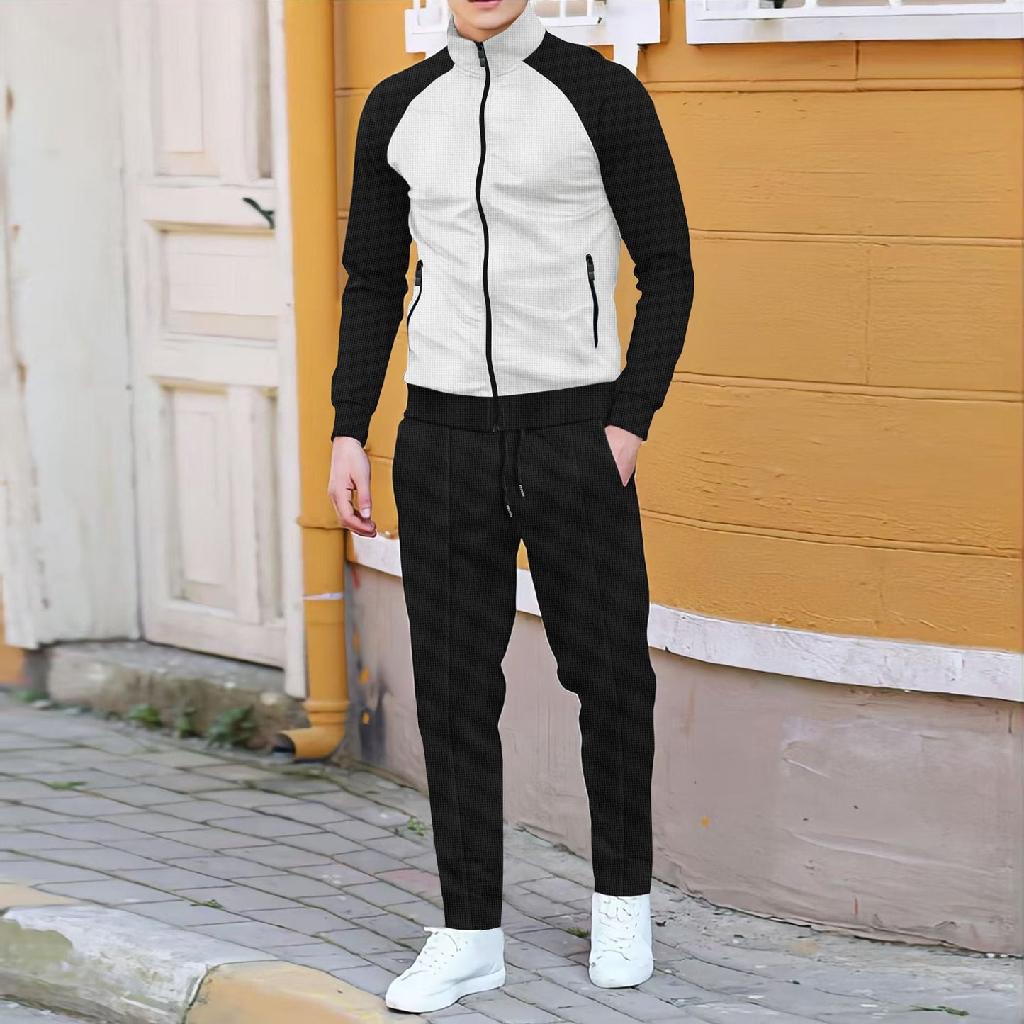 Street-wave Mens High-Collar Athletic Tracksuit With Zip Jacket For Active Men Premium Comfort
