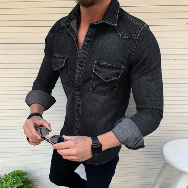 Mens Denim Shirt Streetwave Modern Fit With Practical Chest Pockets For Everyday Style