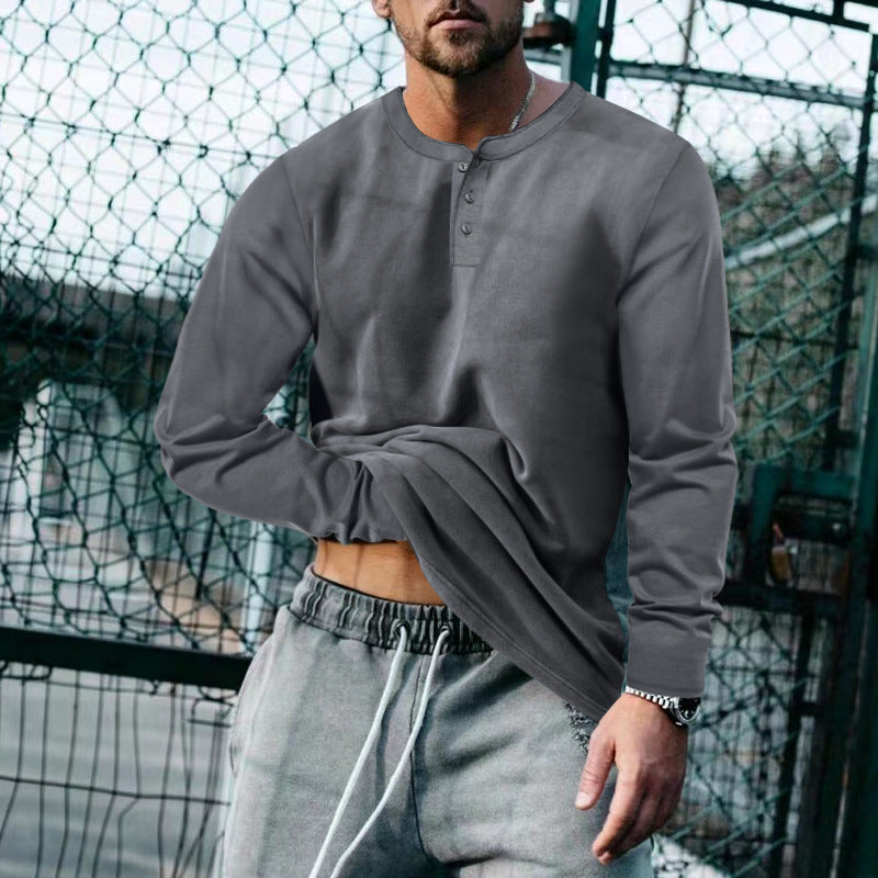 Mens Long Sleeve Henley Shirt With Classic Button Placket Soft Cotton Blend Street-Wave For Everyday Comfort