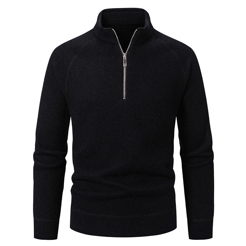 Street-Wave Men's Zip-Neck Pullover Sweater With Structured Knit For Modern Warmth