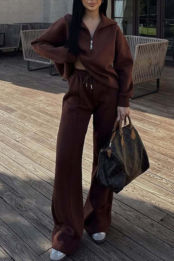 Streetwave Vibes Two Piece Half Zip Sweatshirt And Joggers Set For Women Cozy Layering And Comfort