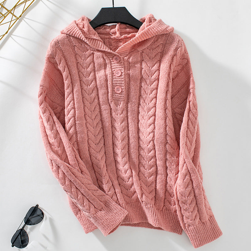 Street-wave Hooded Cable Knit Sweater For Women Soft Cotton Acrylic Blend Cozy Warm Pullover