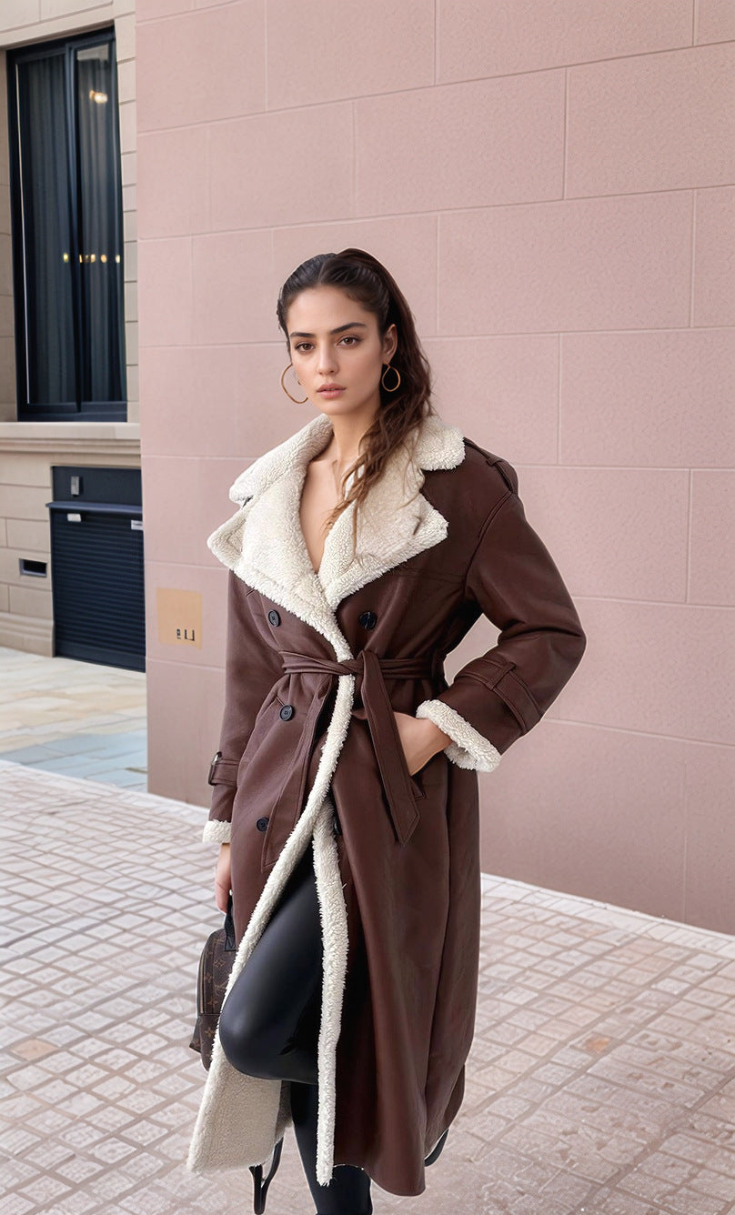 Streetwave Womens Plush Lined Long Coat With Cozy Sherpa Collar For Cold Winter Days