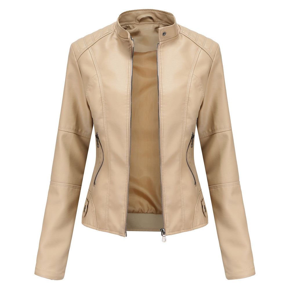 Streetwave Women Leather Jacket With Quilted Shoulders Timeless Style Cozy Comfort For Outdoors