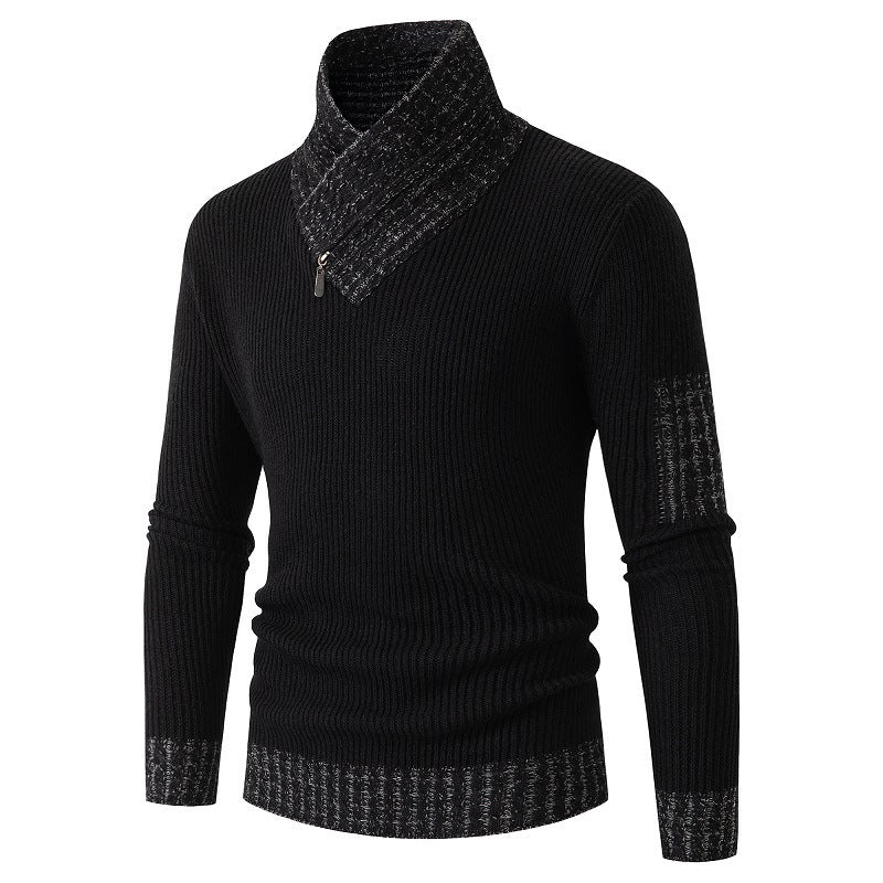 Street-wave Men's Pullover With Modern Asymmetric Collar And Structured Knit For Men, Ultra Comfort