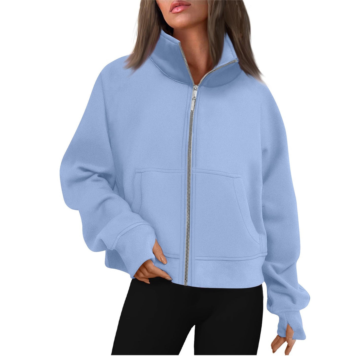 Street-Wave Women's High Collar Sweatshirt Jacket Cozy Everyday Wear For Comfort And Warmth