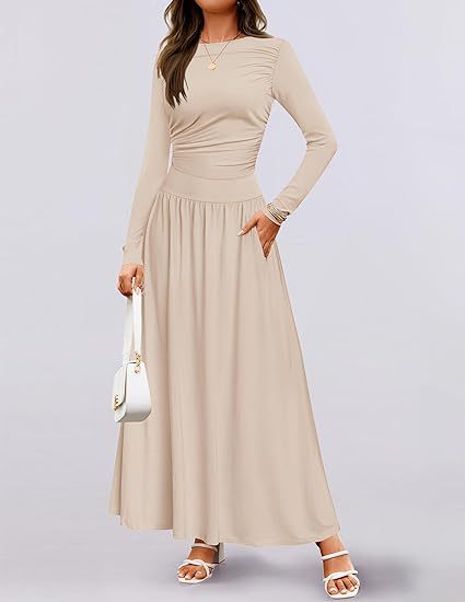Street Wave Women's Long Sleeve Maxi Dress With Elegant Ruffle Details And Practical Pockets For Everyday Wear