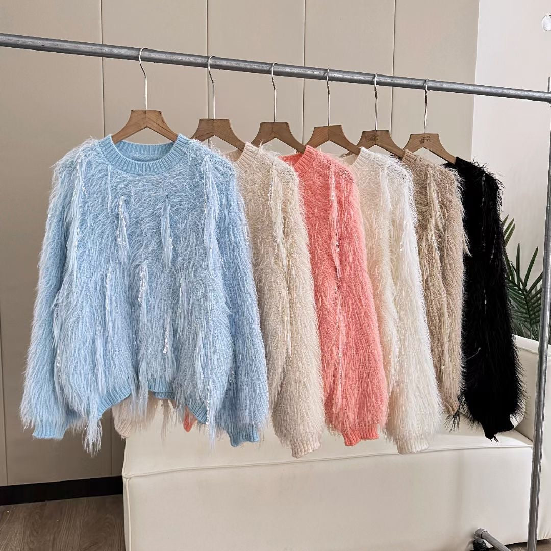 Street-wave Fluffy Knit Sweater for Women with Unique Details, Cozy Luxe Comfort