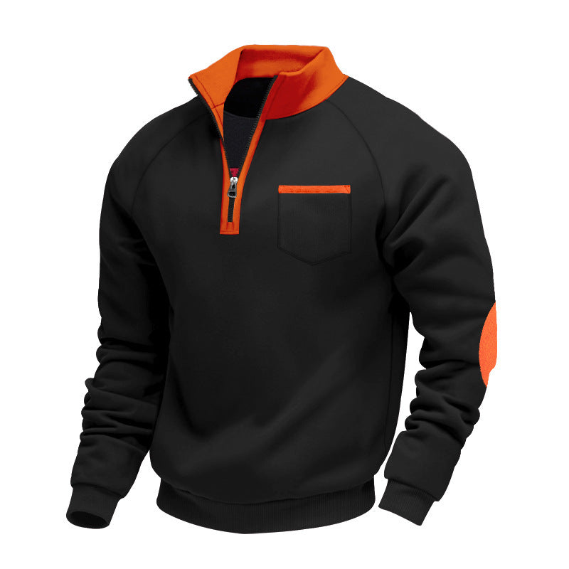 Street Wave Men's Quarter Zip Sweatshirt With Stand Collar And Front Pocket Cozy Everyday Wear