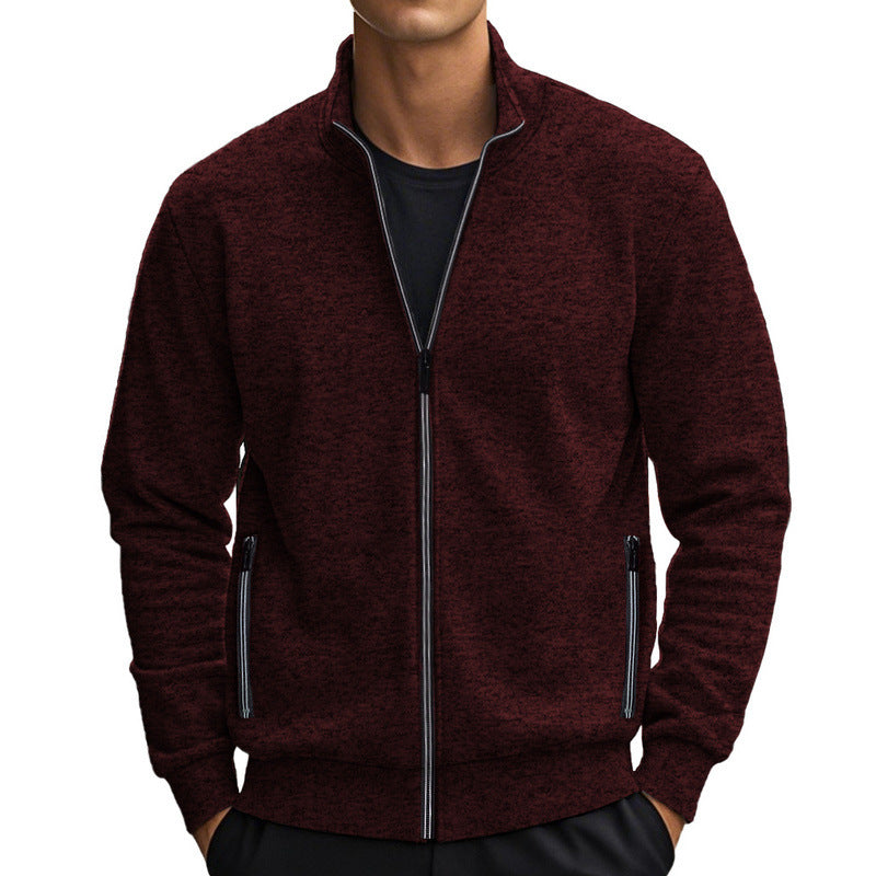 Street-Wave Mens Fleece Jacket With Stand Collar And Practical Pockets For Outdoor Enthusiasts