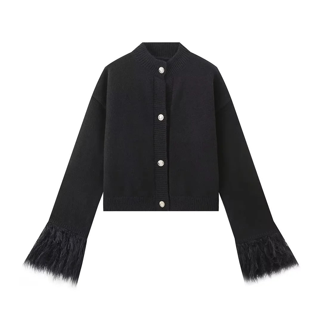 Street-Wave Womens Casual Knit Cardigan With Decorative Fringes And Premium Buttons For Everyday Chic