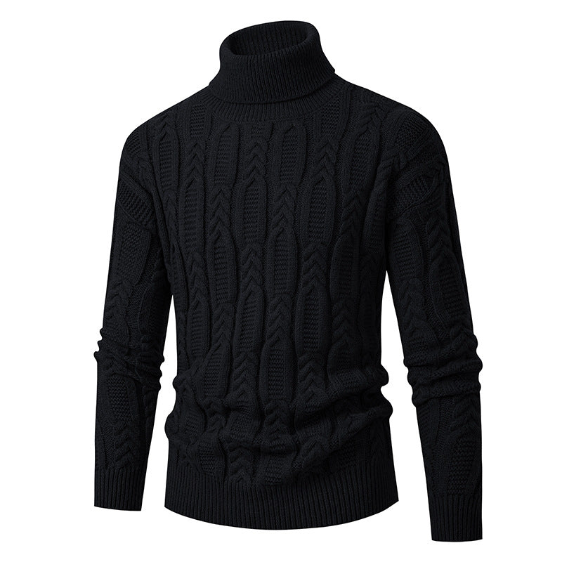Street Wave Men's Cable Knit Turtleneck Sweater With Structured Pattern For Premium Cozy Warmth