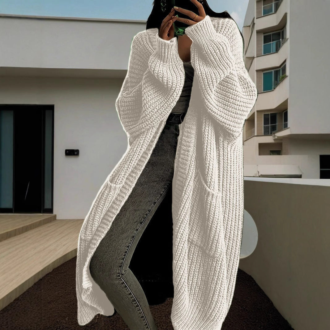 Street-wave Cozy Oversized Knit Cardigan For Women With Relaxed Fit And Large Pockets