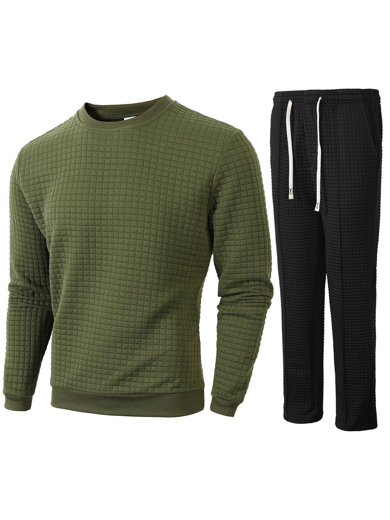 Street-wave Mens Quilted Sweatshirt And Jogger Set For Home And Sports All Day Comfort Premium Lounge Wear