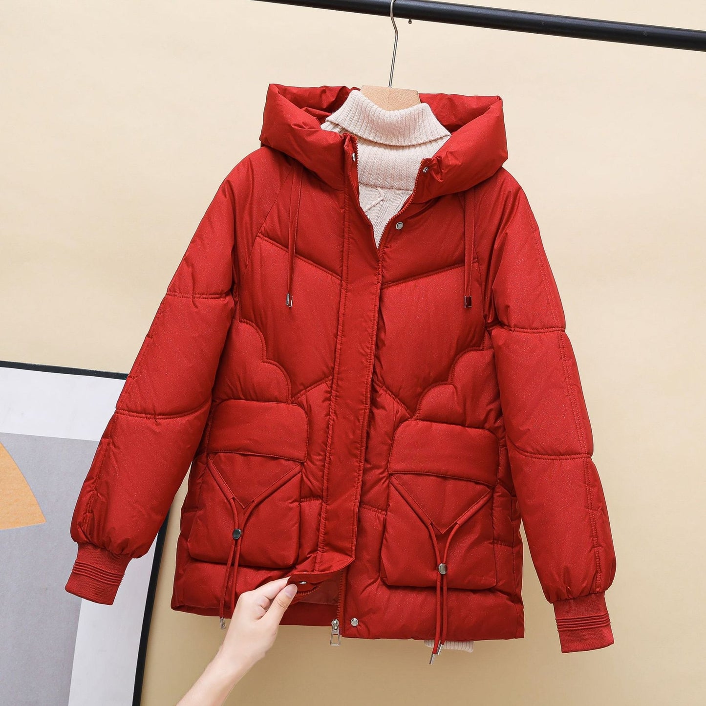 Streetwave Womens Puffer Coat With Hood And Heart Details For Cozy Winter Style Everyday