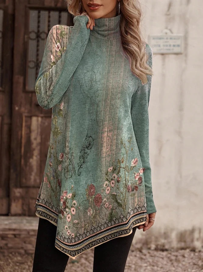 Street-wave Women's Floral High Collar Tunic For Elegant Everyday Comfort And Versatile Style