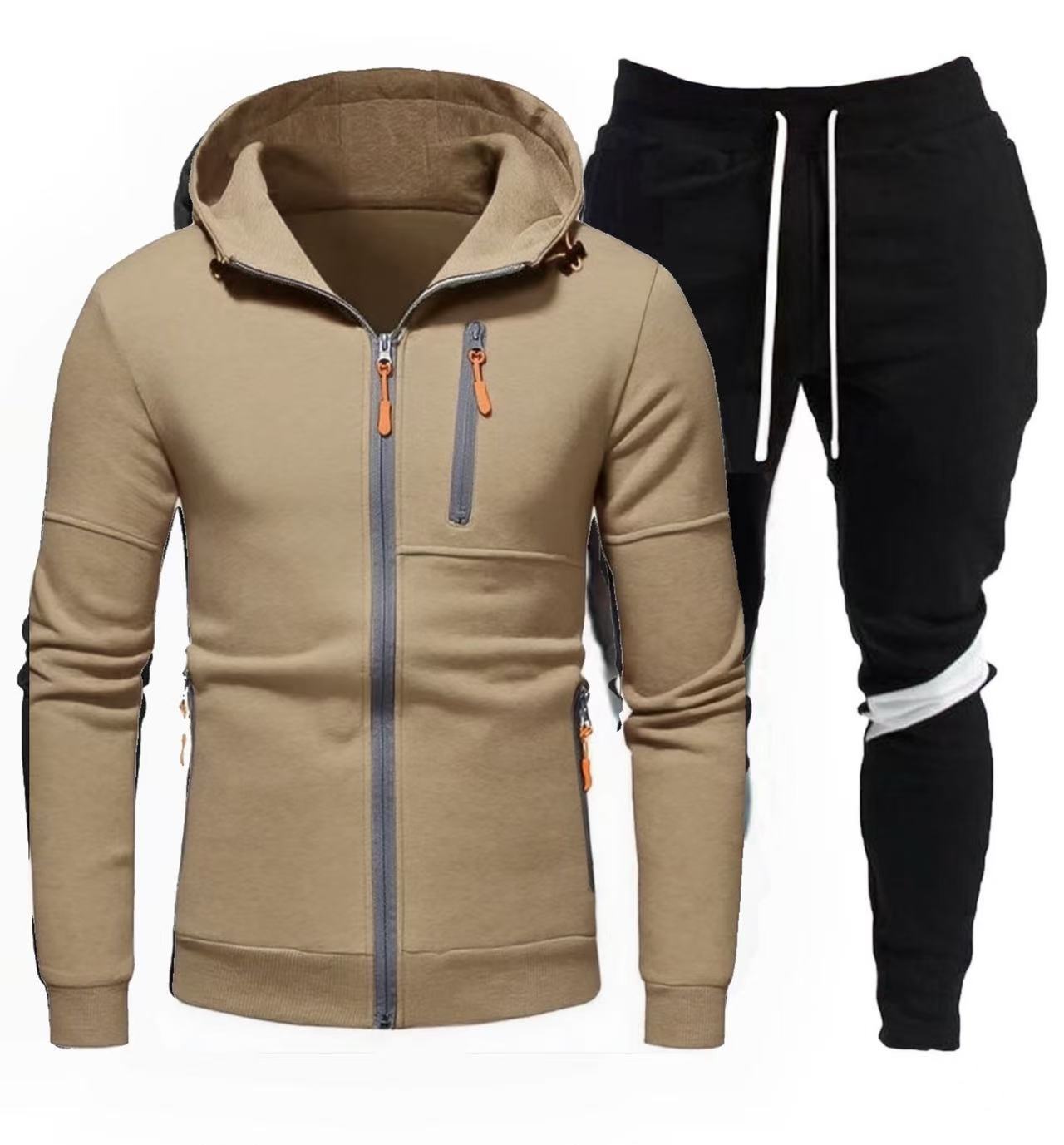 Street-Wave Men's Sporty Hoodie Jacket With Zipper And Jogging Pants Set For Active Living
