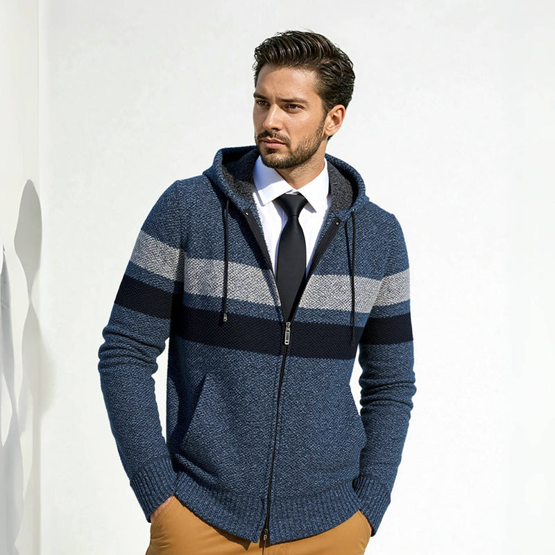 Men's Hooded Knit Cardigan With Zipper By Street-wave Breathable Cotton Blend Modern Everyday Essential
