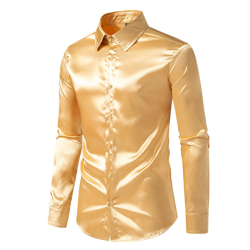 Mens Satin Shirt Street-Wave Shimmer Finish Classic Collar For Formal And Casual Wear Versatile