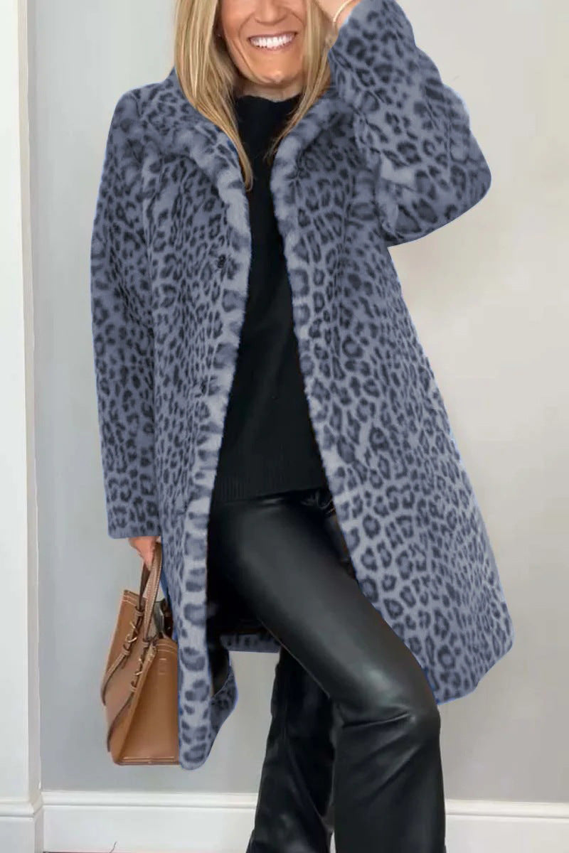 Street Wave Leopard Print Faux Fur Coat For Women Oversized Fit Lapel Collar Luxurious Style