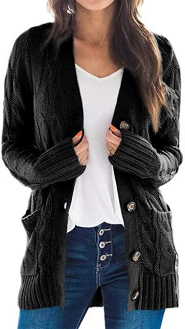 Street-wave Women Cable Knit Cardigan With Pockets Soft Cozy Knitwear For Everyday Style