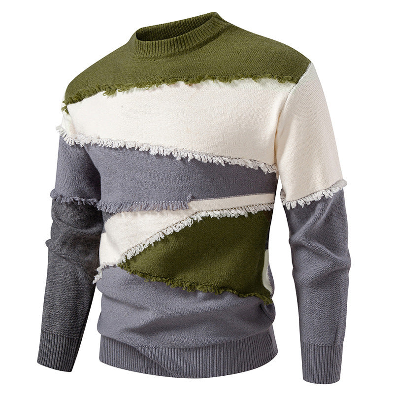 Streetwave Mens Frayed Detail Knit Sweater Cozy Fit Modern Style For Everyday Wear