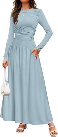 Street Wave Women's Long Sleeve Maxi Dress With Elegant Ruffle Details And Practical Pockets For Everyday Wear
