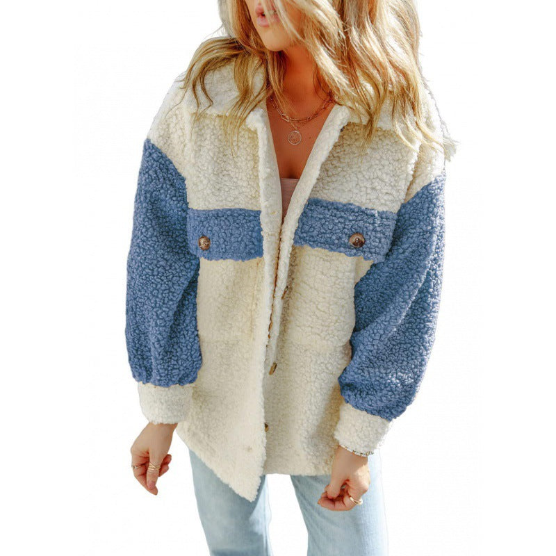 Streetwave Women's Cozy Teddy Jacket With Chest Pockets Plush Fleece Outerwear