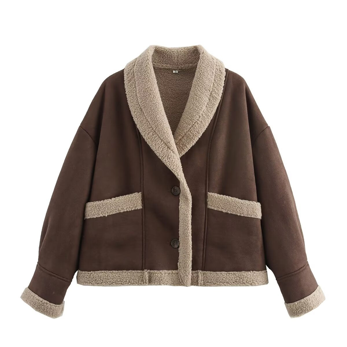 Street-wave Womens Cozy Oversized Jacket With Sherpa Shawl Collar And Pockets For Everyday Wear