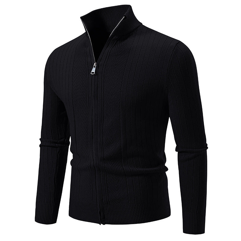 Street-Wave Men's Ribbed Zip Cardigan With Modern Zipper Premium Knit Comfort Sleek Everyday Style