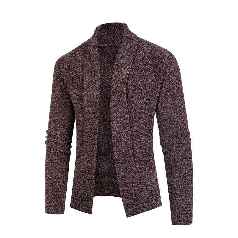 Street-Wave Men's Shawl Collar Cardigan With Textured Knit Pattern For Modern Style And Cozy Comfort
