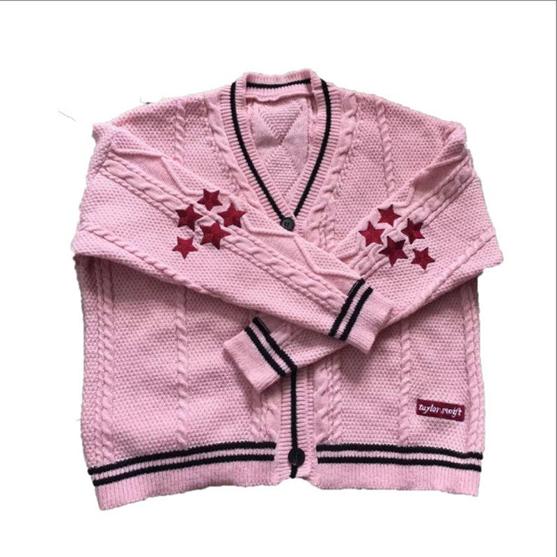 Street-wave Womens Knit Cardigan With Star Design Cozy Soft Knit For Women Everyday Style Warmth