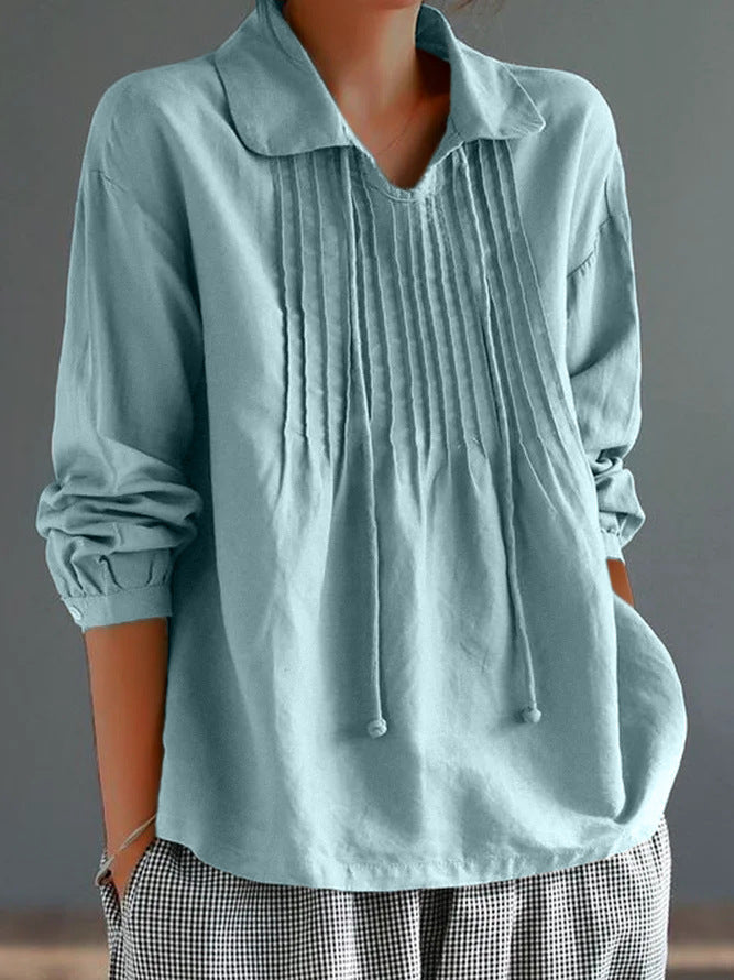Street-Wave Women's Cotton Linen Shirt With Pleated Front Relaxed Fit