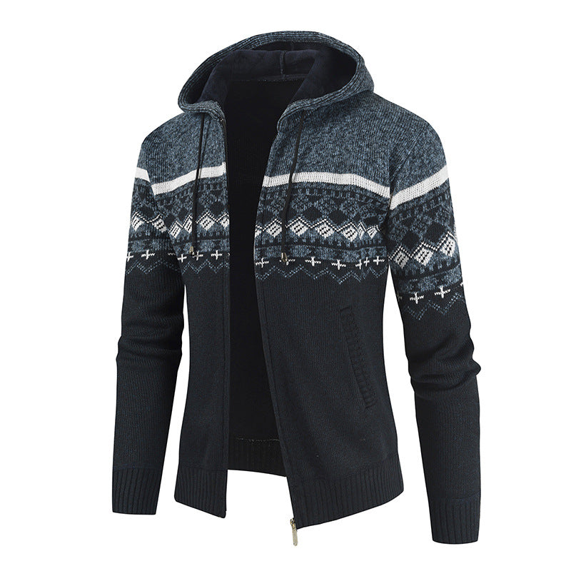 Streetwave Womens Hooded Knit Cardigan With Cozy Warmth And Nordic Pattern For Women