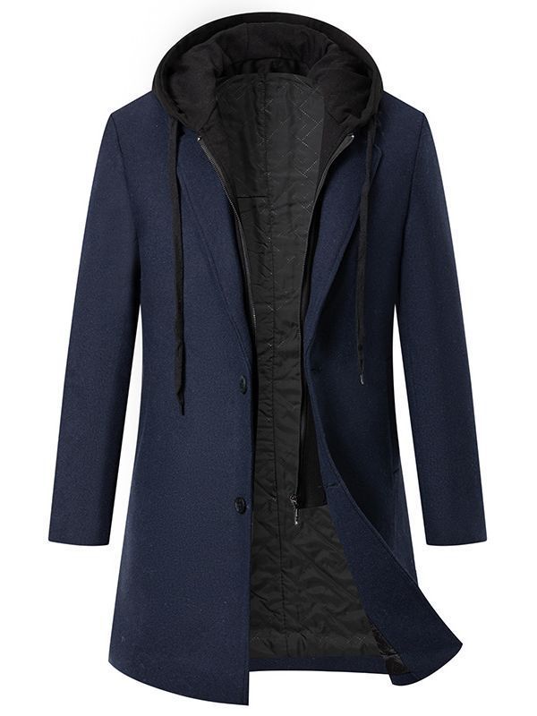 Street-Wave Men's Elegant Transitional Coat With Removable Hood For Versatile Outerwear