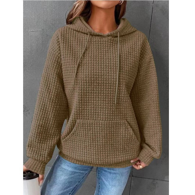 Women Waffle Knit Hoodie by Street Wave With Kangaroo Pocket Cozy All Day Comfort Casual Fit