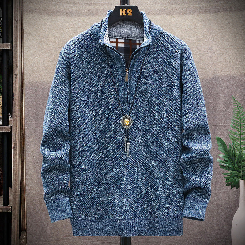 Street-Wave Men's Textured Knit Pullover With Half Zip - Premium Warmth And Modern Style