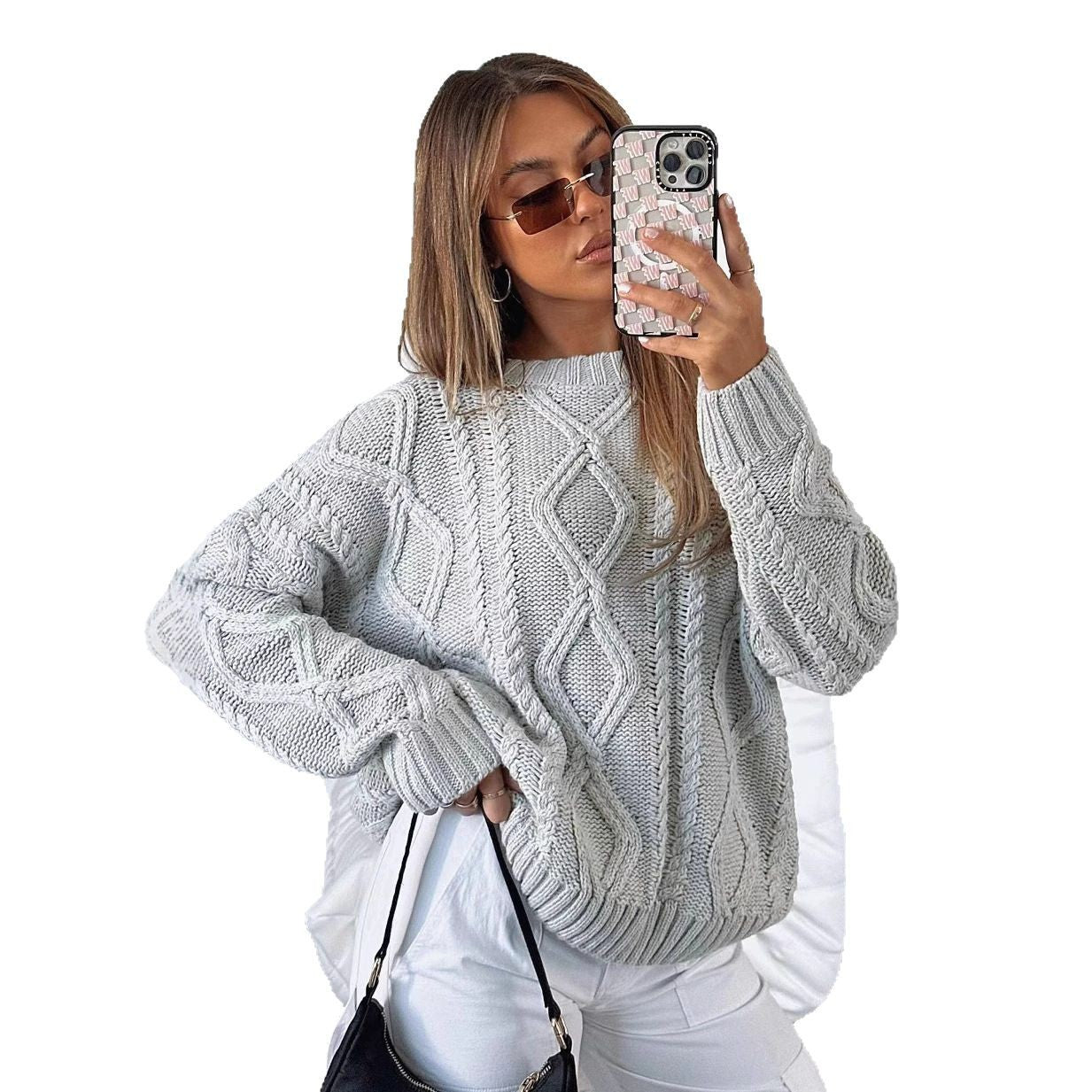 Streetwave Womens Relaxed Cable Knit Sweater Soft Cotton Blend Cozy Warmth For Cold Weather