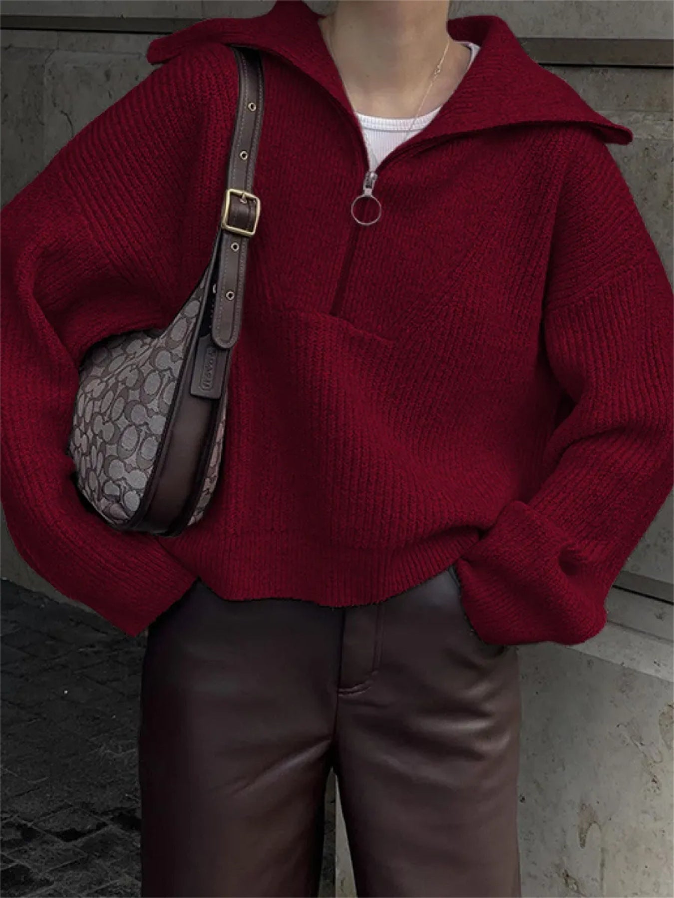 Streetwave Womens Zip Knit Pullover With Relaxed Fit For Cozy Warmth And Style Everyday