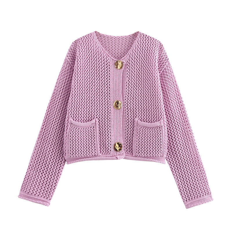 Streetwave Womens Knit Cardigan With Decorative Crochet Pattern For Stylish Comfort