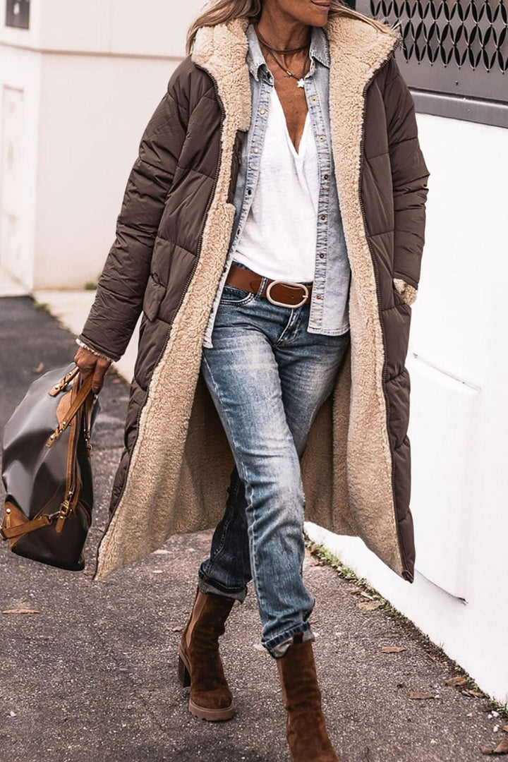 Street-Wave Womens Longline Puffer Coat With Hood Cozy Warmth Elegant Durability