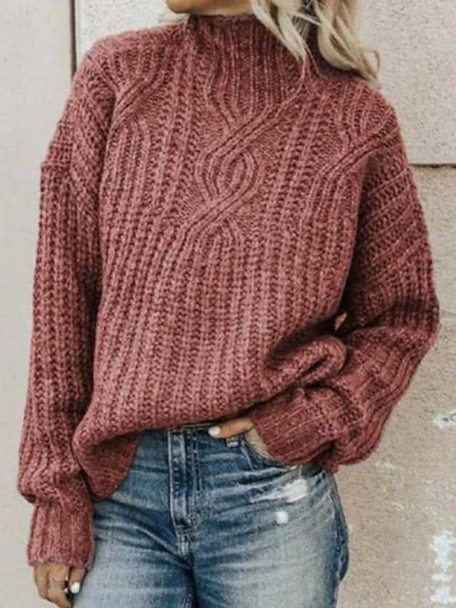 Streetwave Women's Chunky Cable Knit Sweater With High Collar For Cozy Warmth All Day Comfort