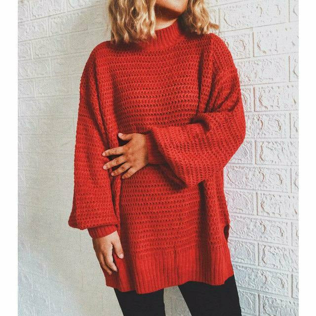 Street-wave Knit Pullover With Ribbed Pattern Half High Collar For Casual Everyday Wear