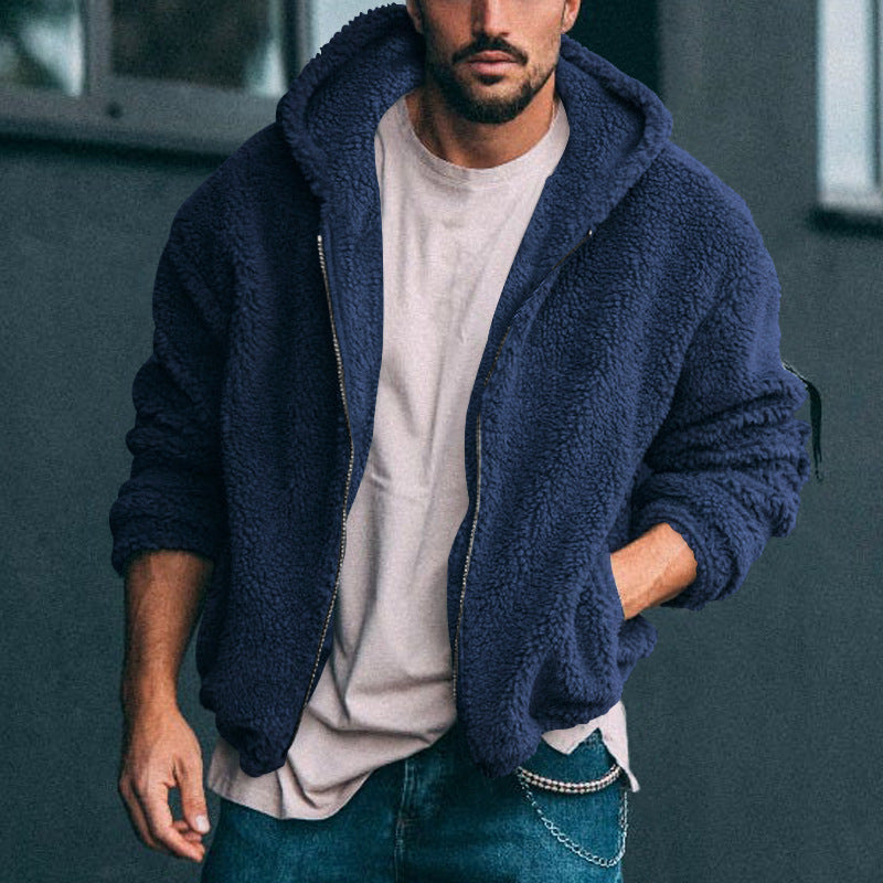 Street-Wave Men's Ultra-Soft Fleece Jacket With High Collar Zipper For Warm Comfort