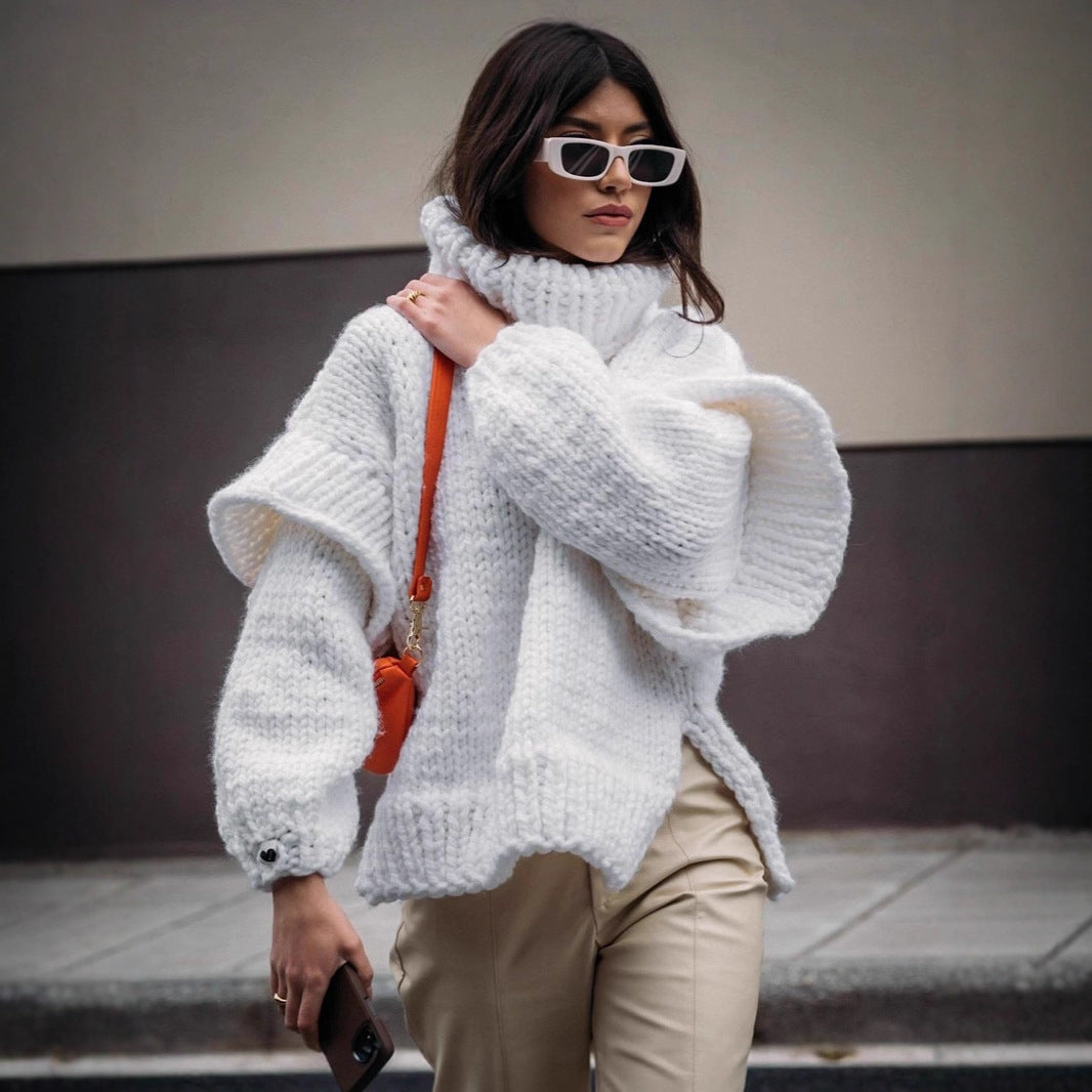 Streetwave Oversized Knit Sweater For Women With High Collar And Voluminous Sleeves Cozy Warm Wool