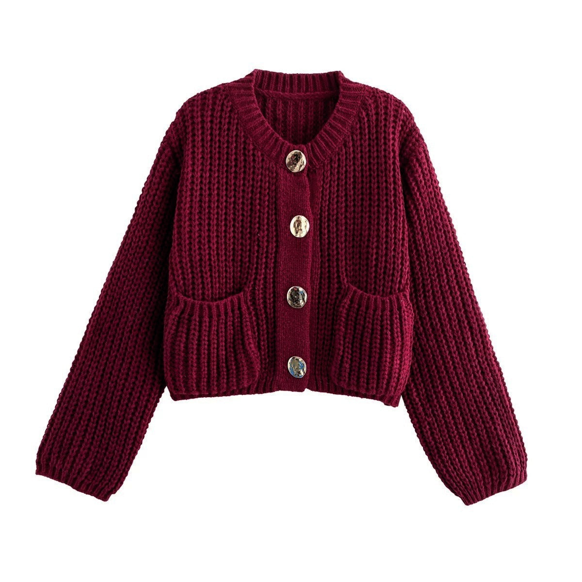 Street-Wave Womens Cozy Chunky Knit Cardigan With Decorative Buttons And Pockets