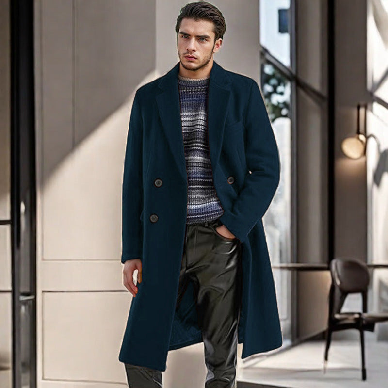 Mens Classic Wool Coat With Double Breasted Buttons By Street-Wave Timeless Elegant Outerwear For Urban Professionals
