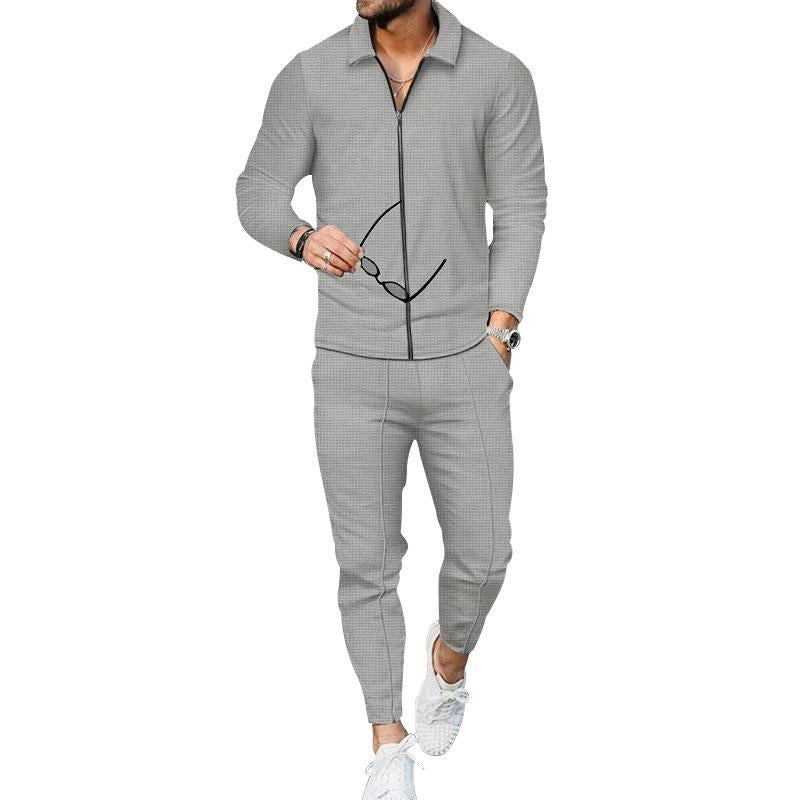 Street-Wave Mens Casual Suit Stylish Textured Top And Modern Pants For Urban Everyday Wear
