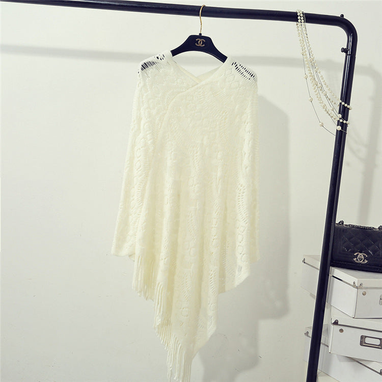 Street Wave Elegant Crochet Poncho For Women With Decorative Lace Pattern Lightweight Cozy Wrap